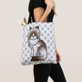 Chocolate Bi-Color Persian Cartoon Cat & Paws Tote Bag (Close Up)
