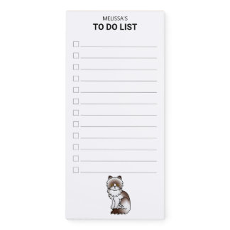 Chocolate Bi-Color Persian Cat To Do List &amp; Name Magnetic Notepad