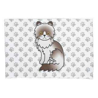 Chocolate Bi-Color Persian Cute Cartoon Cat &amp; Paws Pillow Case