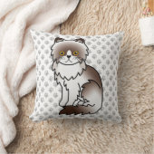 Chocolate Bi-Color Persian Cute Cartoon Cat & Paws Throw Pillow (Blanket)