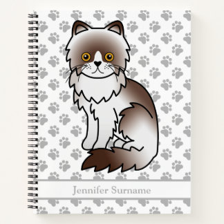 Chocolate Bi-Color Persian Cute Cat &amp; Custom Text Notebook