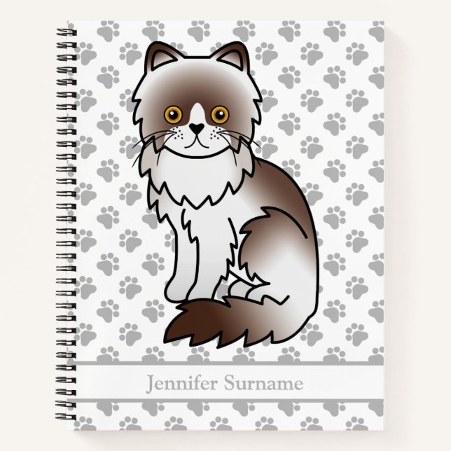 Chocolate Bi-Color Persian Cute Cat & Custom Text Notebook (Front)