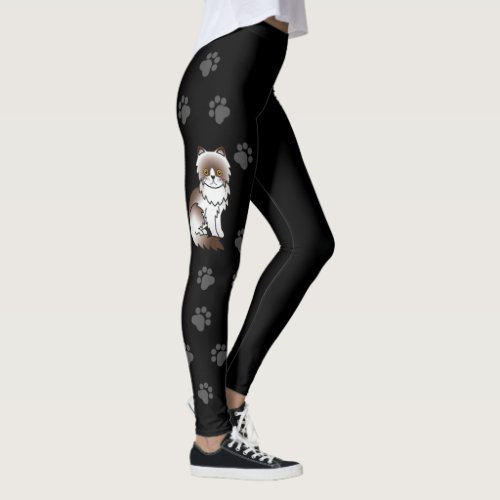 Chocolate Bi_Color Persian Cute Cat  Paws Black Leggings