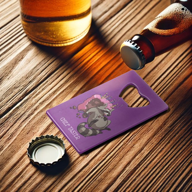 Chocolate Birthday Cake Eating Cartoon Raccoon Credit Card Bottle Opener (Creator Uploaded)