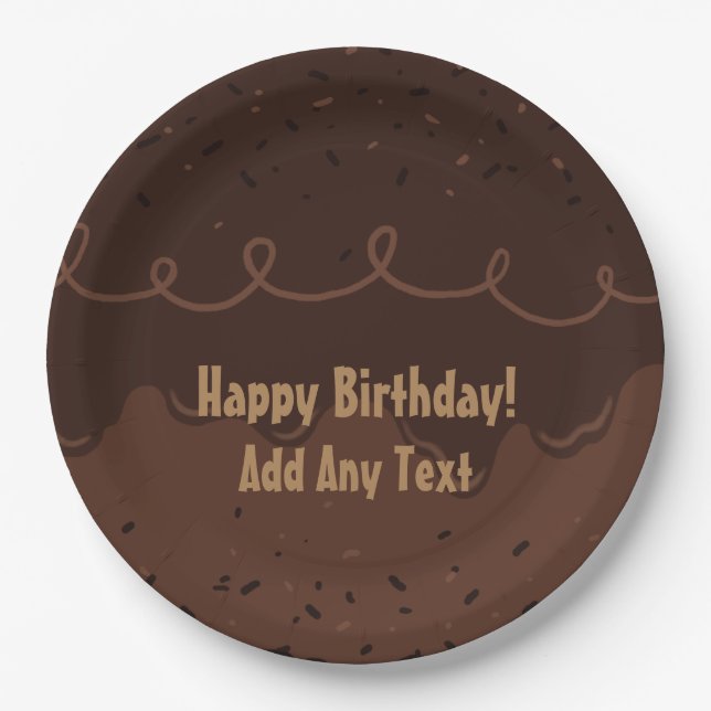 Chocolate Birthday Cake Frosting Paper Plates (Front)