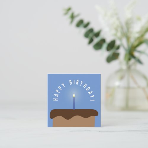 Chocolate Birthday Cake Lit Candle Cornflower Blue Note Card