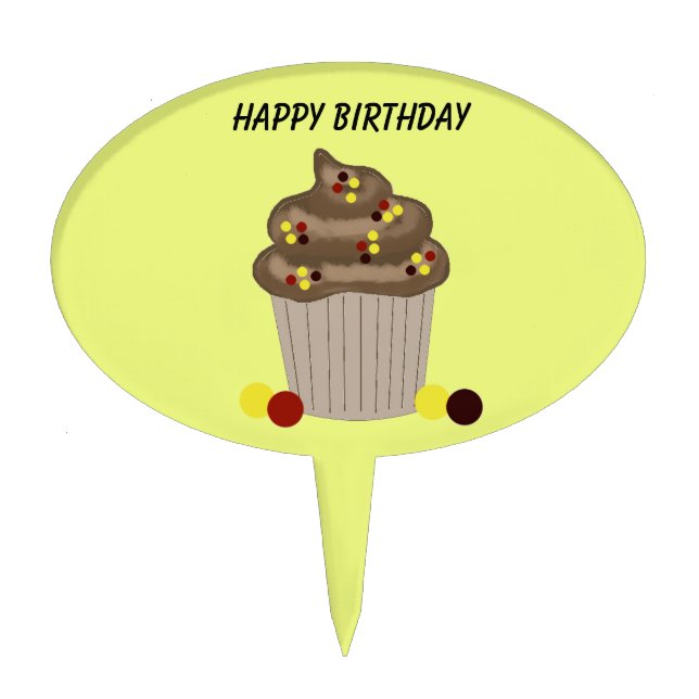 Chocolate Birthday Cupcake Cake Topper (Front)