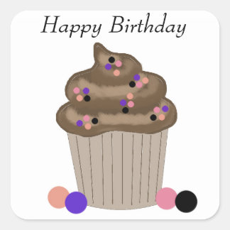 Chocolate Birthday Cupcake Square Sticker
