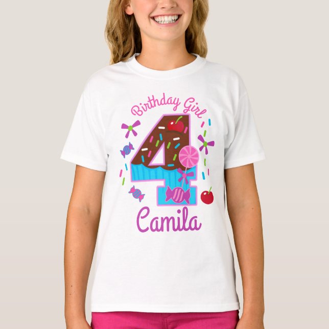 Chocolate Birthday Girl Fourth  T-Shirt (Front)