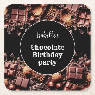 Chocolate Birthday Party Hot Chocolate Square Paper Coaster