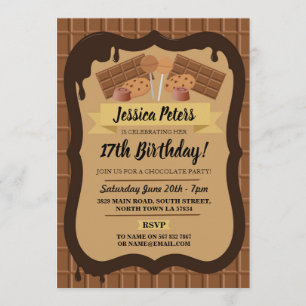 Chocolate Birthday Sweet Fountain Theme Girl's Invitation