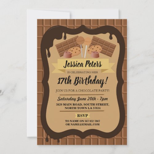 Chocolate Birthday Sweet Fountain Theme Girls Invitation