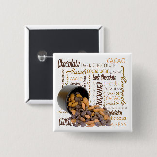Chocolate Bits and Almonds Close-Up Photograph Button