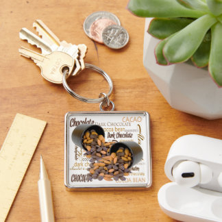 Chocolate Bits and Almonds Close-Up Photograph Keychain