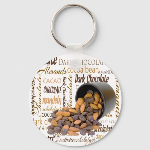 Chocolate Bits and Almonds Close Up Photograph Keychain