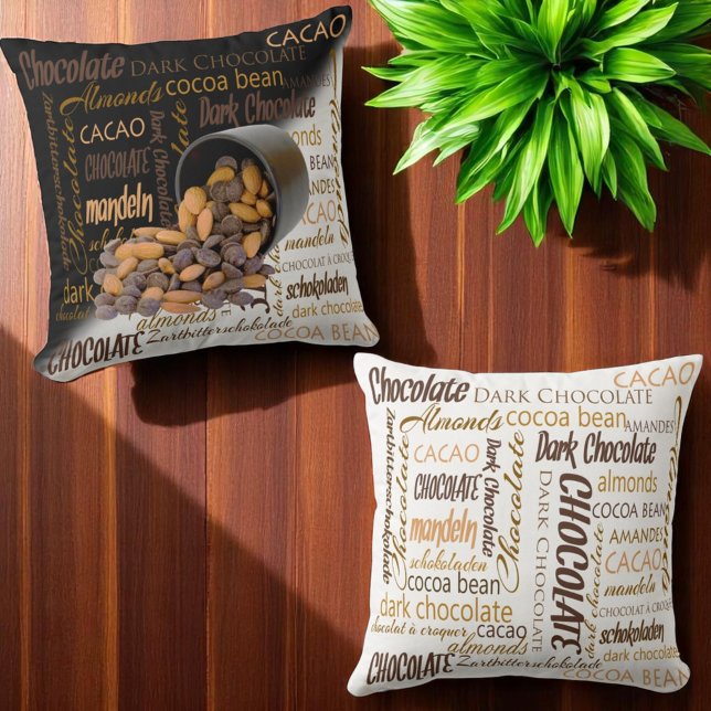 Chocolate Bits and Almonds Close Up Photograph Throw Pillow (word cloud designs front and back throw pillow)