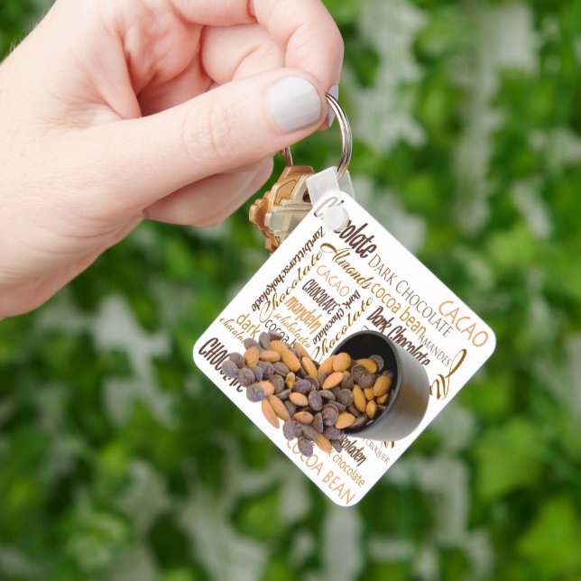 Chocolate Bits Nuts Typography Word Cloud Keychain (Hand)