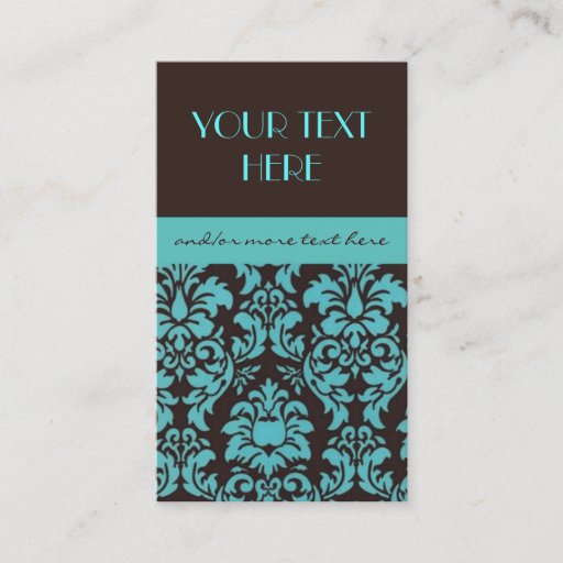 Customizable Chocolate&amp;Blue Damask Business Card