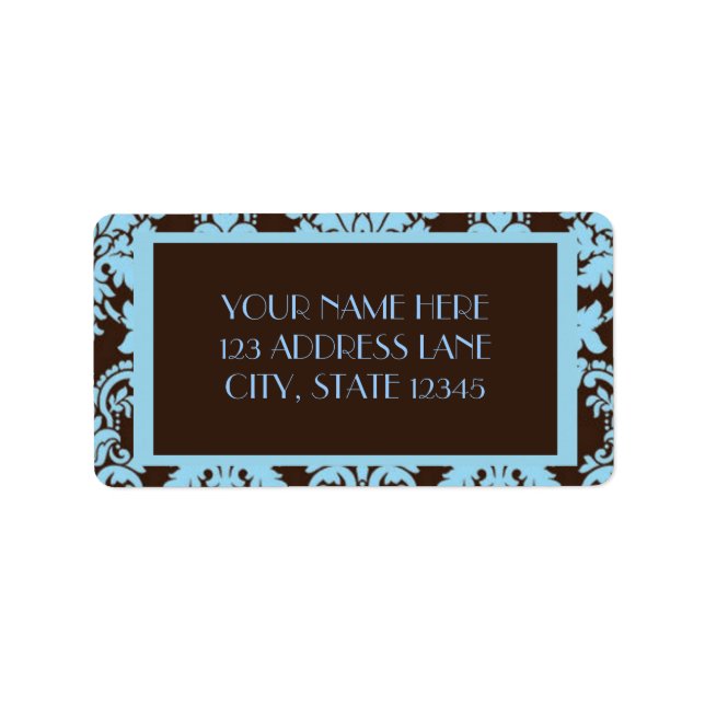 Chocolate Blue Damask Label (Front)
