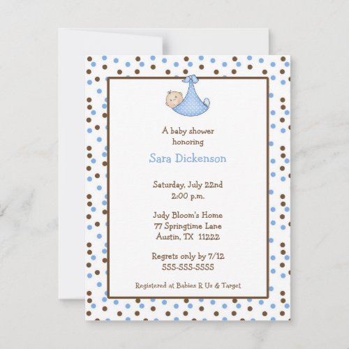 Chocolate  Blue Dot Baby Boy Shower Invitation