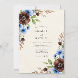 Chocolate Blue Woodsy Autumnal Wedding Invitation