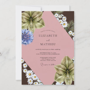Chocolate Blush Daisy Eucalyptus Wedding Invitation