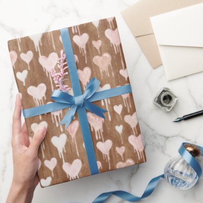 Chocolate Blush Pink Cream Hearts Valentine's Day Wrapping Paper