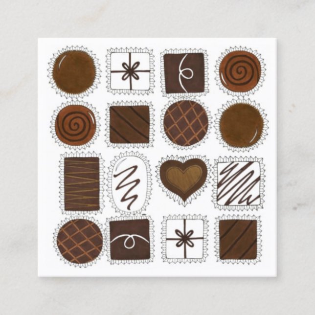 Chocolate Bon Bon Candy Shoppe Shop Chocolatier Square Business Card (Front)