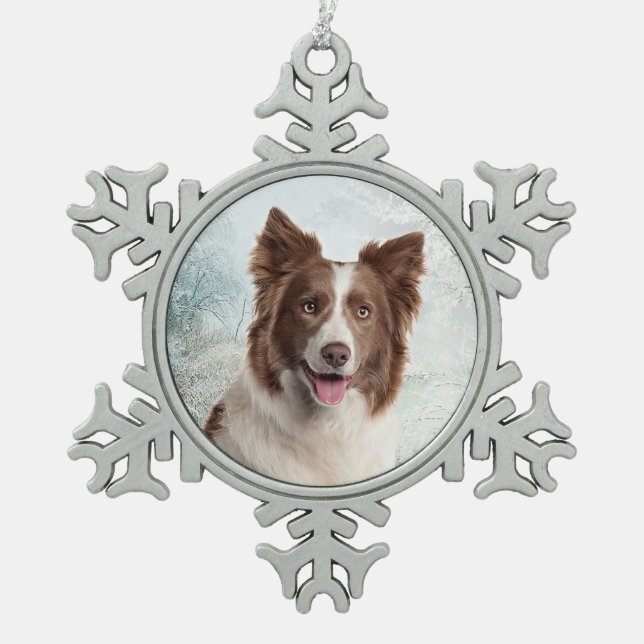 Chocolate Border Collie Ornament (Front)