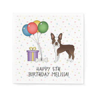 Chocolate Boston Terrier Cartoon Dog - Birthday Napkins