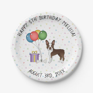 Chocolate Boston Terrier Cartoon Dog - Birthday Paper Plates