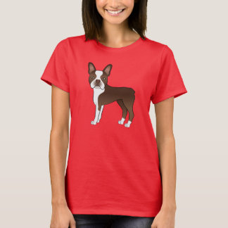 Chocolate Boston Terrier Cartoon Dog Illustration T-Shirt
