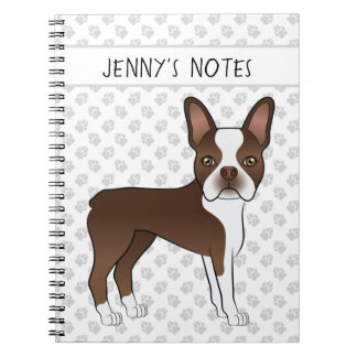 Chocolate Boston Terrier Cute Cartoon Dog &amp; Text Notebook