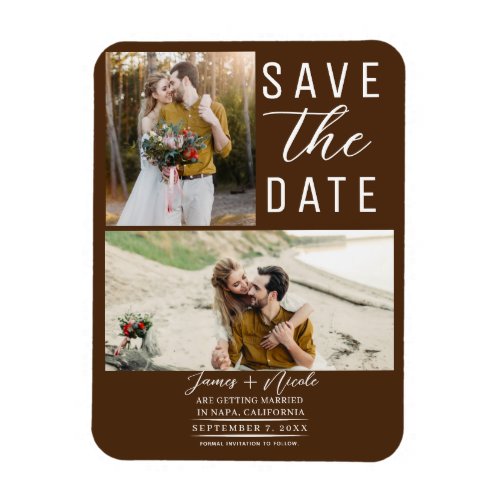 Chocolate Brown 2 Photos Save the Date Wedding Magnet