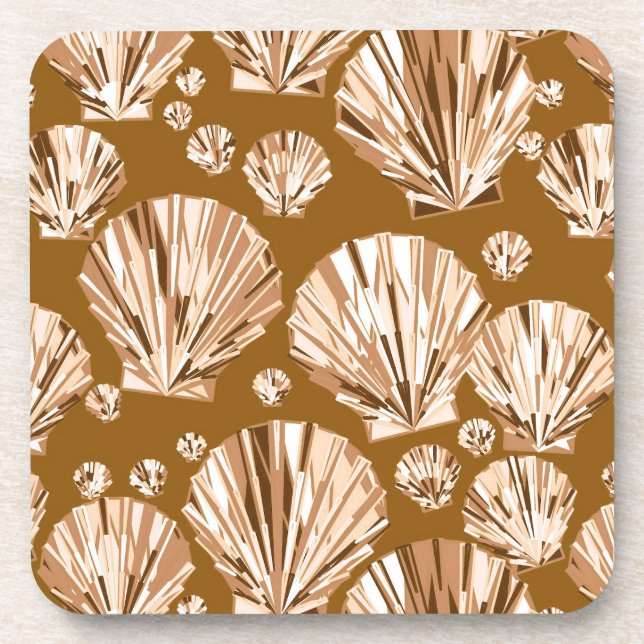 Chocolate Brown and Beige Sea Shells Beverage Coaster (Front)