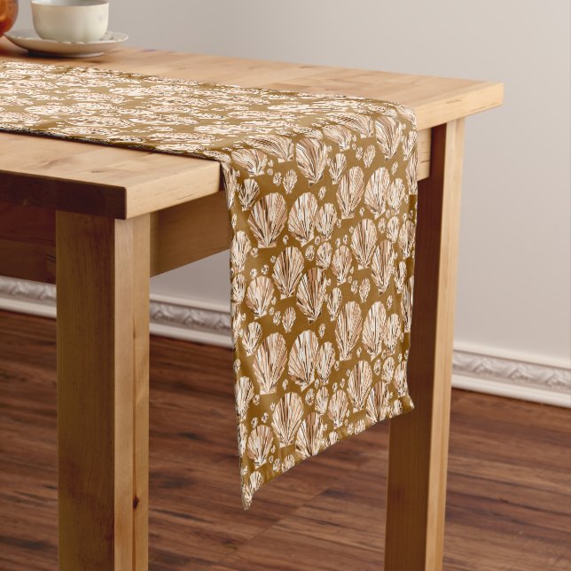Chocolate Brown and Beige Sea Shells Short Table Runner (In Situ)