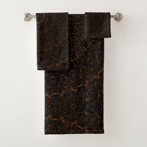 Chocolate Brown and Black Mandala Kaleidoscope Bath Towel Set