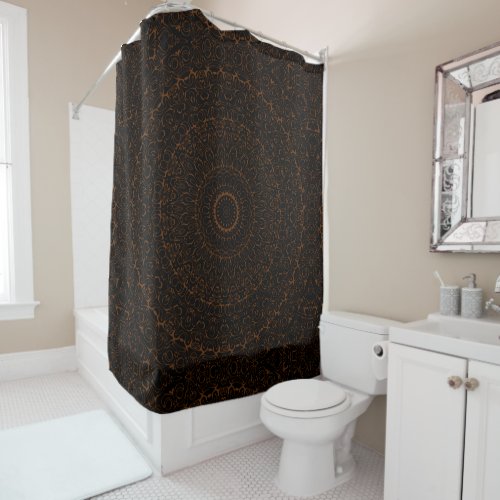 Chocolate Brown and Black Mandala Kaleidoscope Shower Curtain