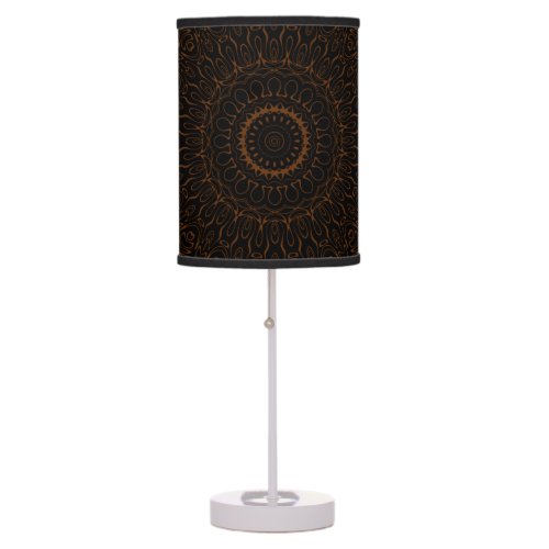 Chocolate Brown and Black Mandala Kaleidoscope Table Lamp
