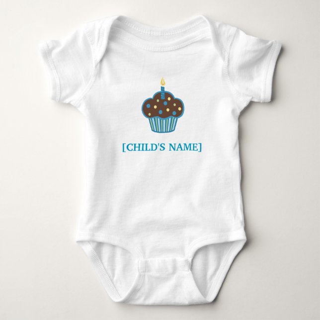 Chocolate Brown and Blue Birthday Cupcake Shirt (Front)