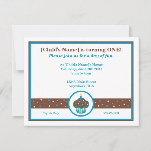 Chocolate Brown and Blue Cupcake Themed Invitation