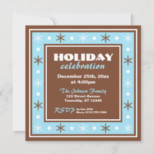 Chocolate Brown and Blue Holiday Celebration Invitation