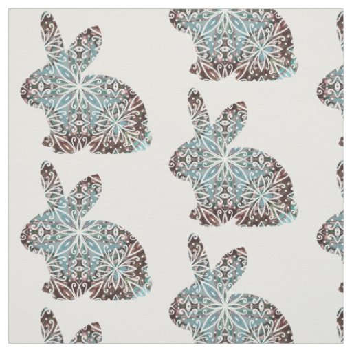 Chocolate Brown and Blues Mandala Bunny Fabric