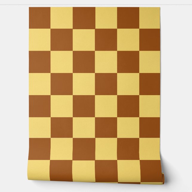 Chocolate Brown and Butter Yellow Retro Wallpaper (Unrolling)