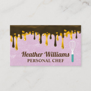 Chocolate Brown and Golden Honey Drip Whisk Business Card