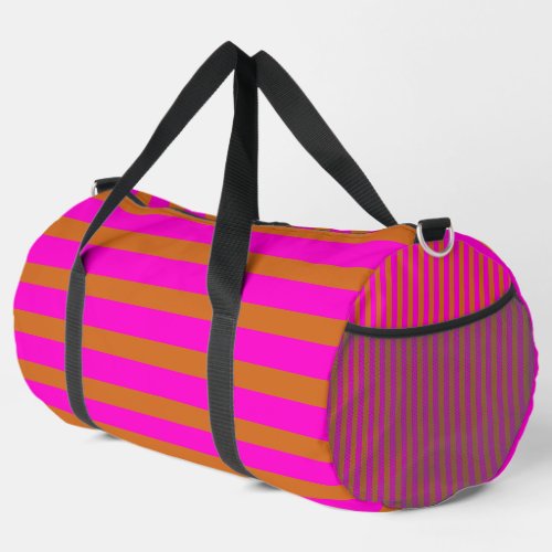 Chocolate Brown and Neon Fuchsia Cool Striped Duffle Bag
