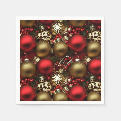 Chocolate Brown and Ruby Red Christmas Ornaments  Napkins