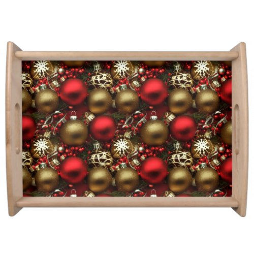 Chocolate Brown and Ruby Red Christmas Ornaments Serving Tray