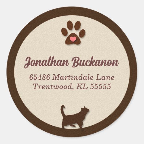 Chocolate Brown and Tan Cat Themed Classic Round Sticker