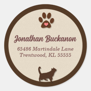 Chocolate Brown and Tan Cat Themed Classic Round Sticker